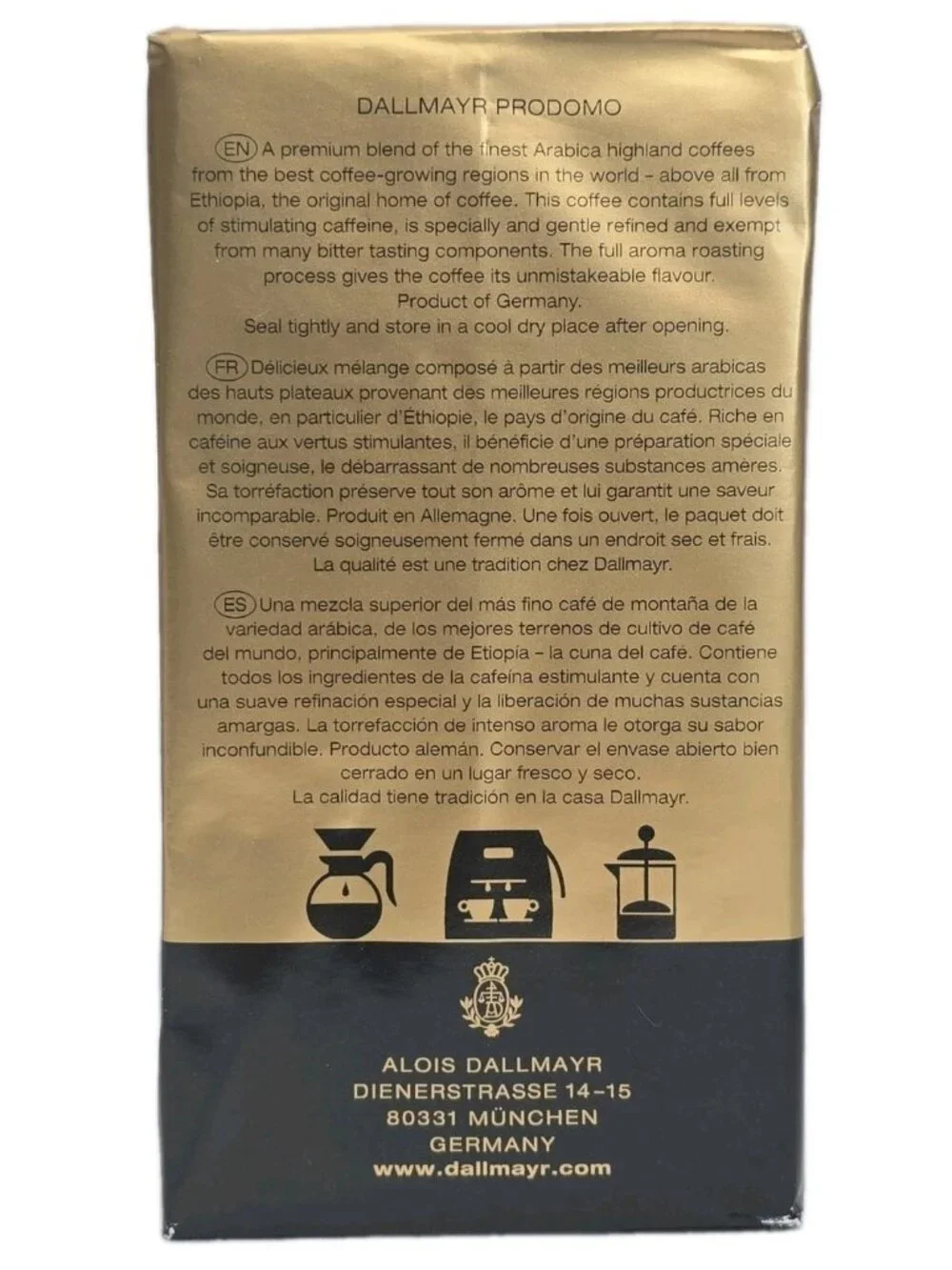 Dallmayr Prodomo Premium Coffee Ground Gold 2-PACK 100% Arabica 8.8 Ounces New
